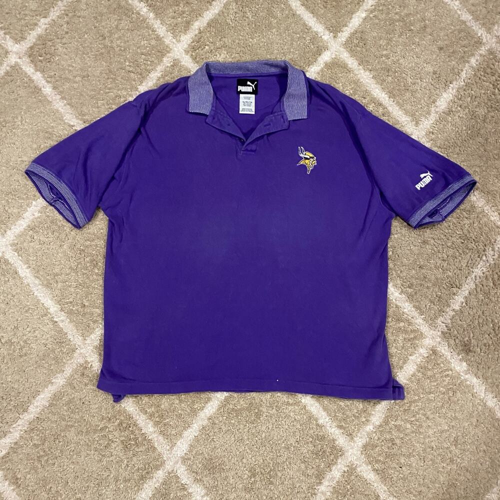 Vintage Y2K Puma Minnesota Vikings NFL Polo Shirt Mens XL Purple Embroidered Tee